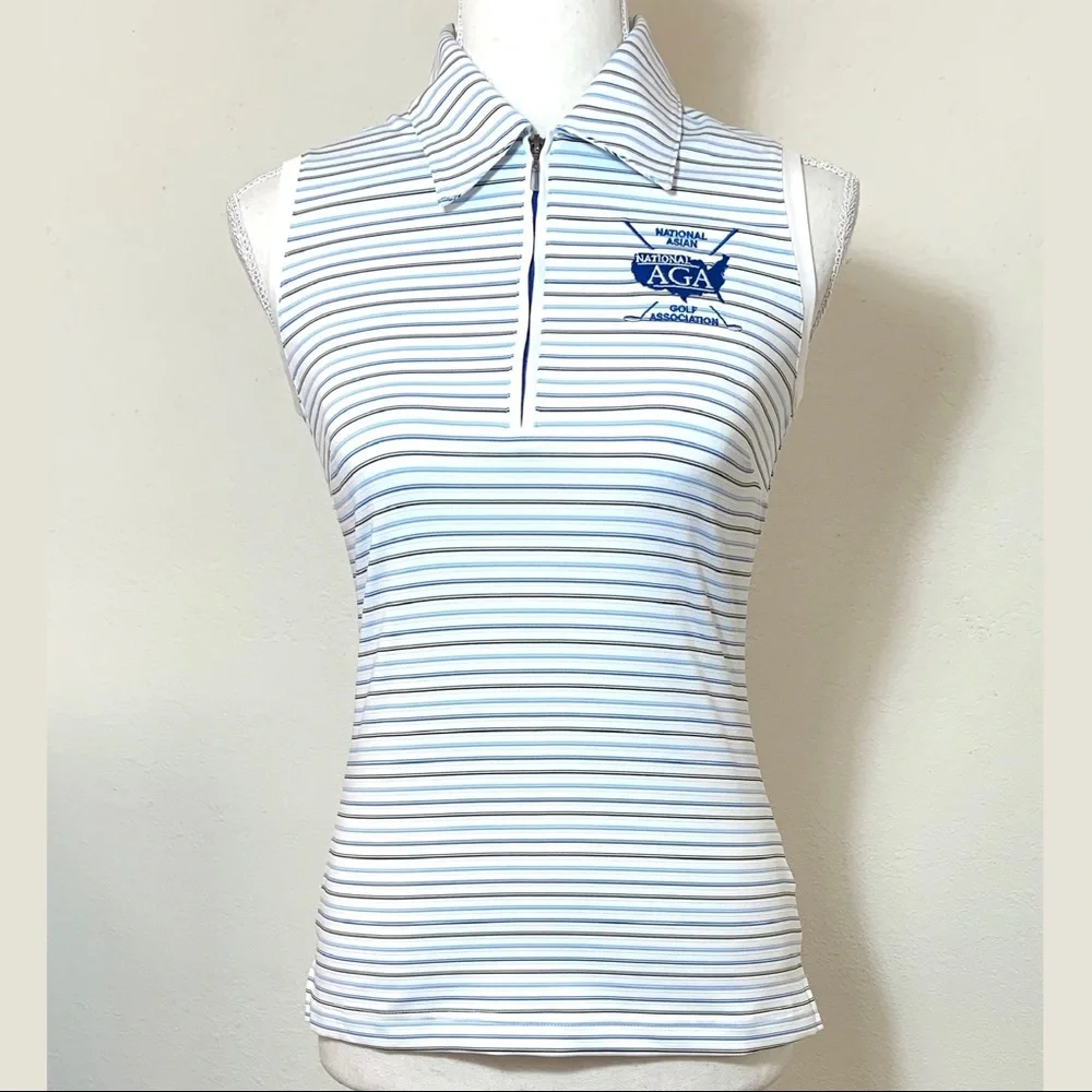 NEW Size XS Adidas National Asian Golf Association Sleeveless Striped Polo Shirt - Picture 3 of 11